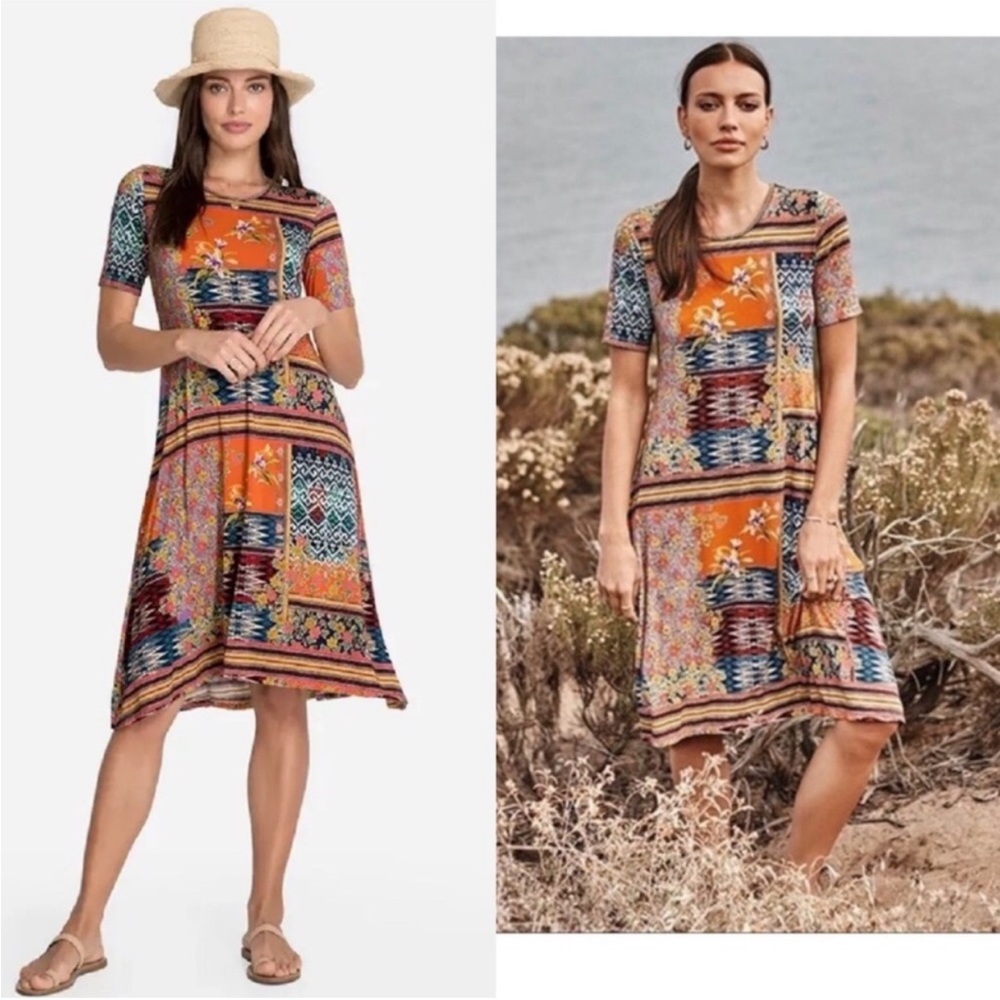 Johnny Was Allie Flower Patchwork Print Bamboo Swing Dress